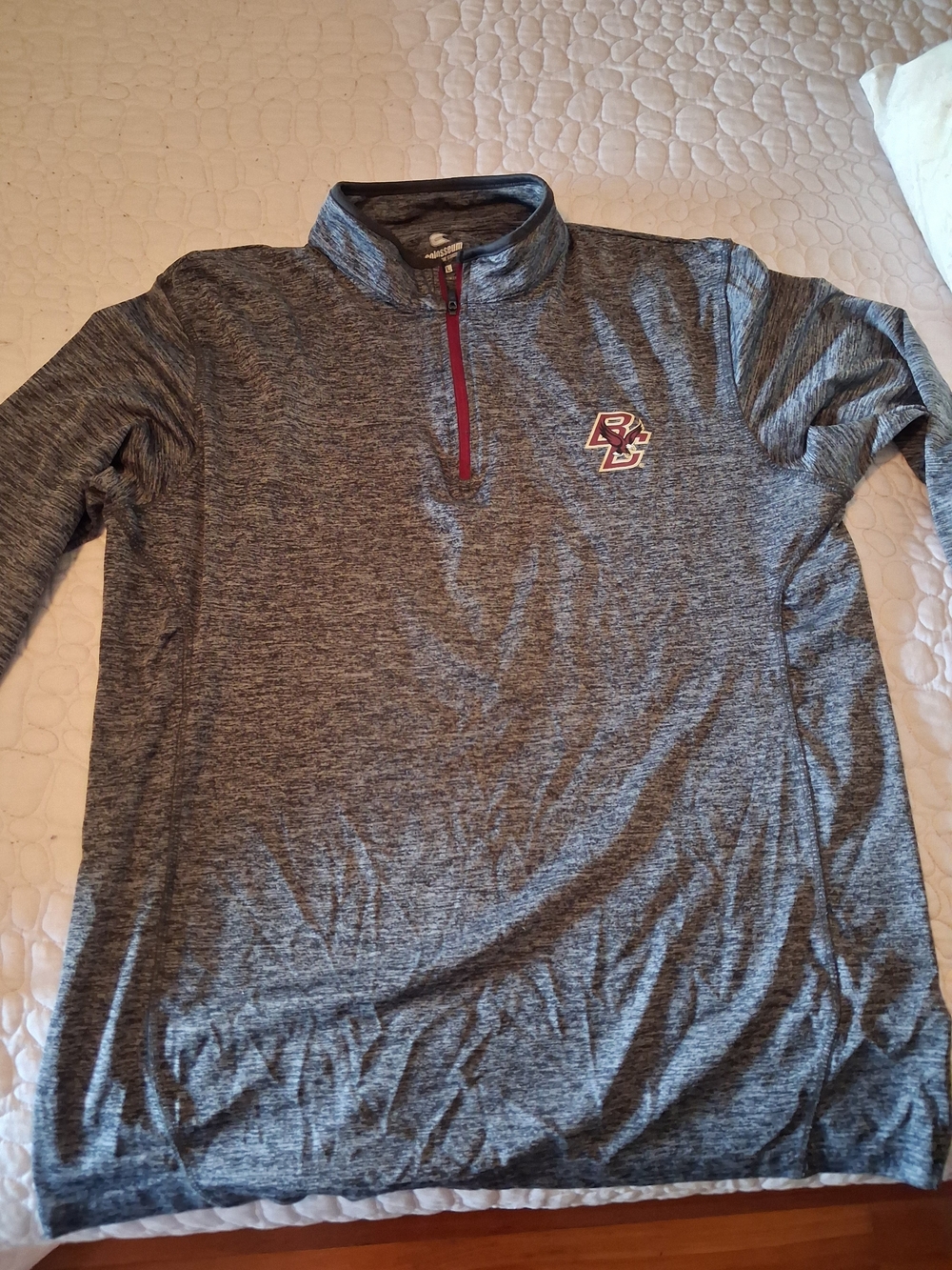 BC Boston College Colosseum Grey Heather Quarter-Zip with Red Zipper